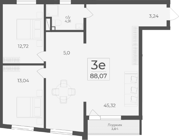 3-комн., 84.23 м²