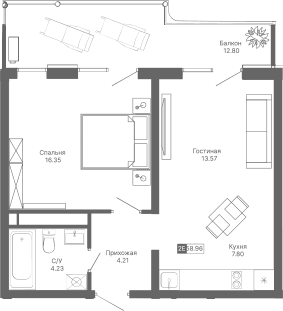 2-комн., 46.16 м²