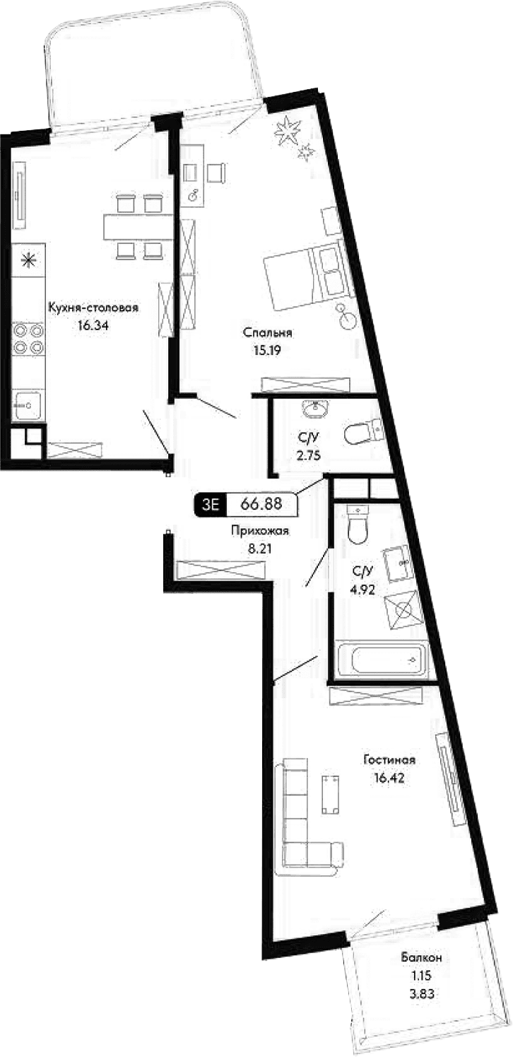 3-комн., 65.73 м²