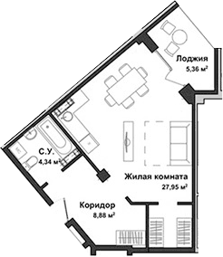 Студия, 40.04 м²