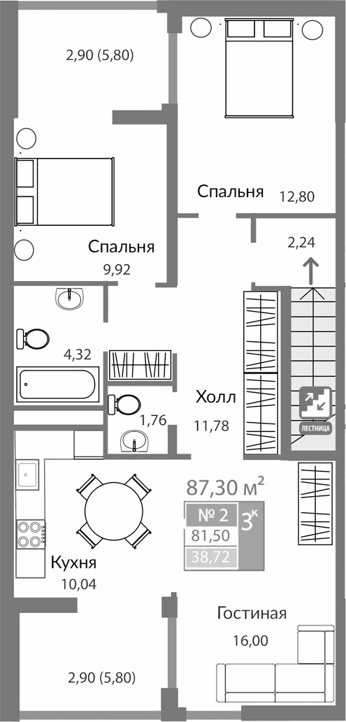 Таунхаусы, 75.7 м²