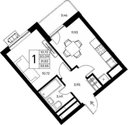 1-комн., 30.09 м²