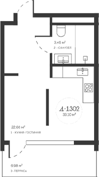 Студия, 26.12 м²