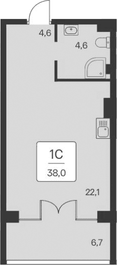 Студия, 31.3 м²