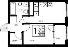 1-комн., 34.53 м²