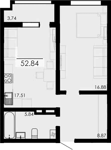 2-комн., 49.1 м²