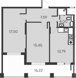 3-комн., 57.83 м²