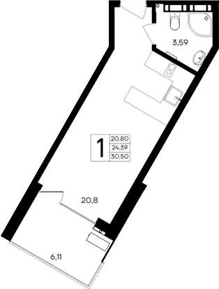 Студия, 24.39 м²