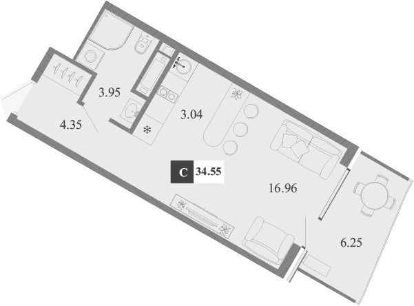 Студия, 28.3 м²