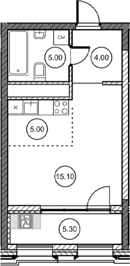 Студия, 28.85 м²