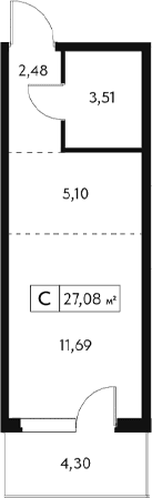 Студия, 25.79 м²