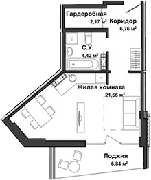 Студия, 34.46 м²