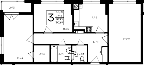 3-комн., 77.46 м²