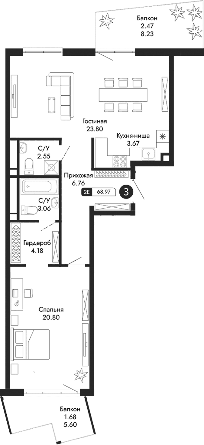 2-комн., 64.82 м²