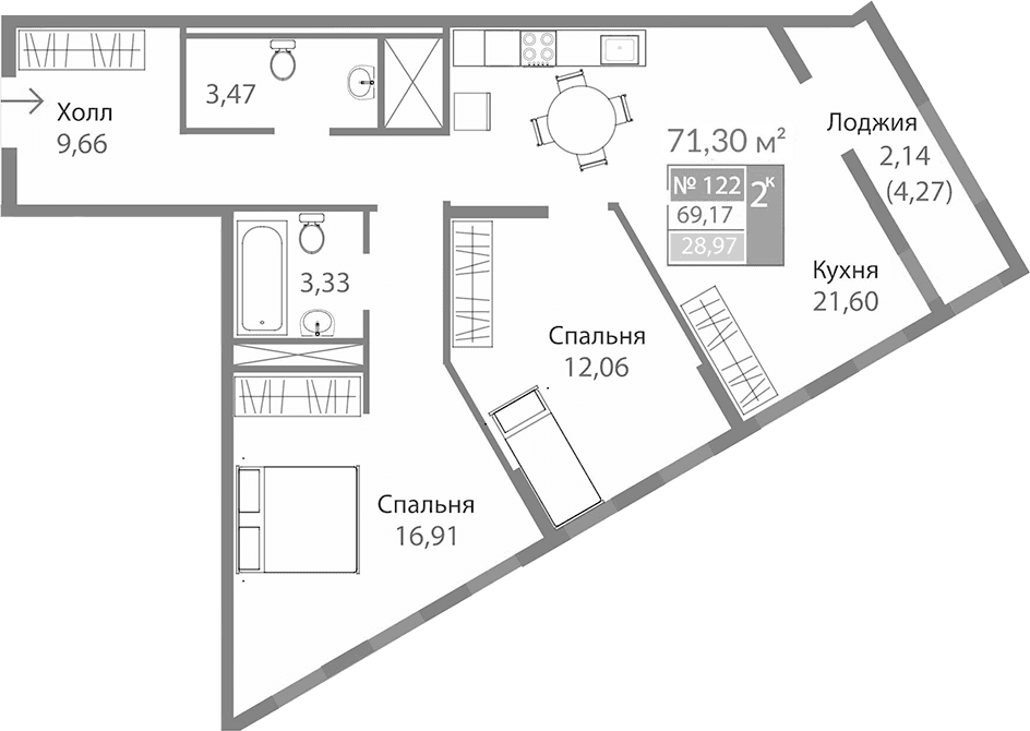2-комн., 67.03 м²