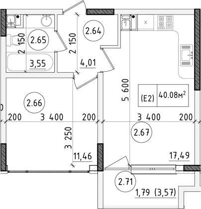2-комн., 35.43 м²