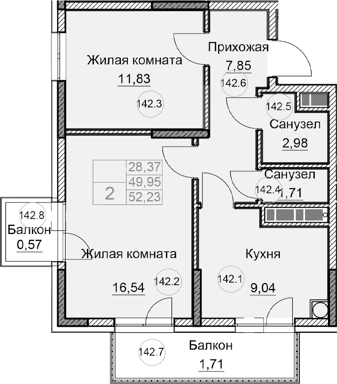 2-комн., 49.95 м²