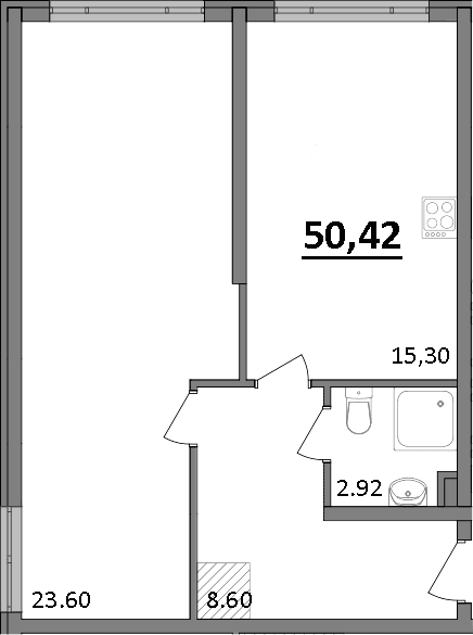 1-комн., 50.42 м²