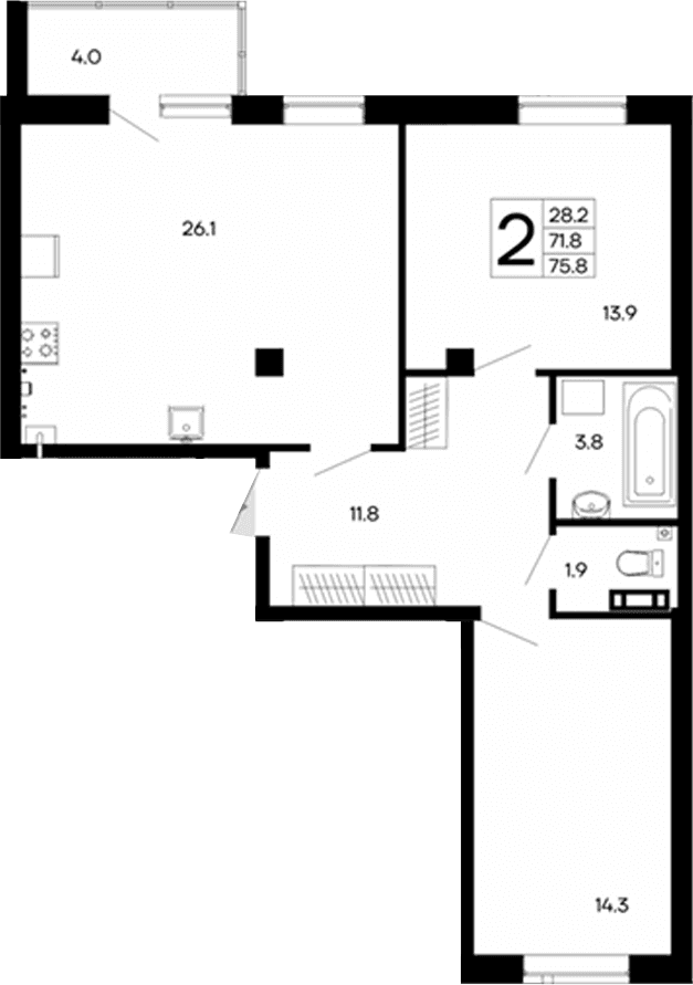 2-комн., 71.8 м²