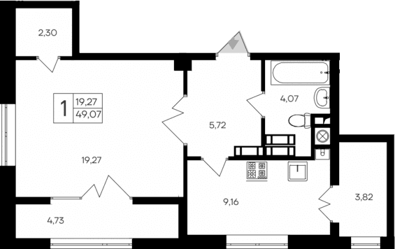 1-комн., 40.52 м²