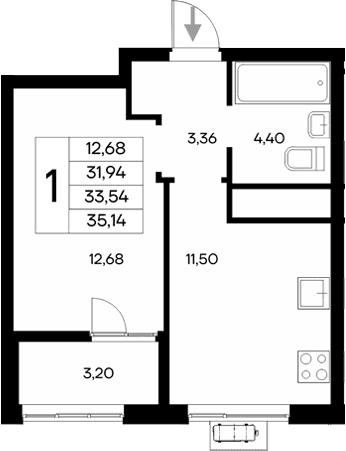 1-комн., 31.94 м²