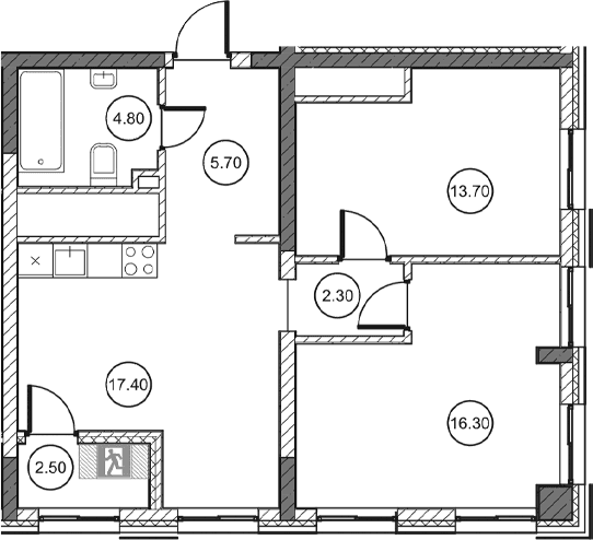 2-комн., 60.75 м²