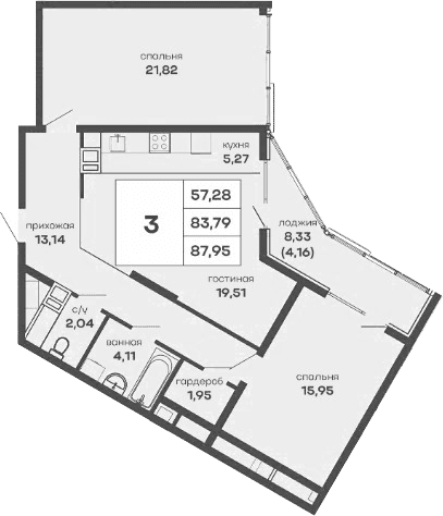 3-комн., 83.79 м²