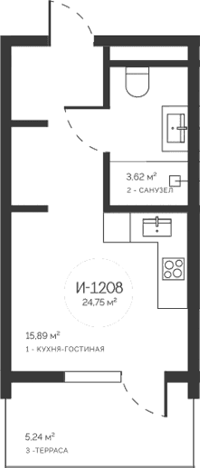 Студия, 19.51 м²