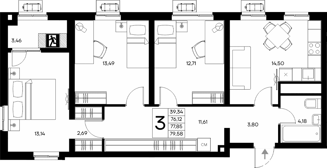 3-комн., 76.12 м²