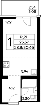 Студия, 28.11 м²