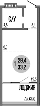 Студия, 29.4 м²