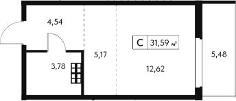 Студия, 26.11 м²