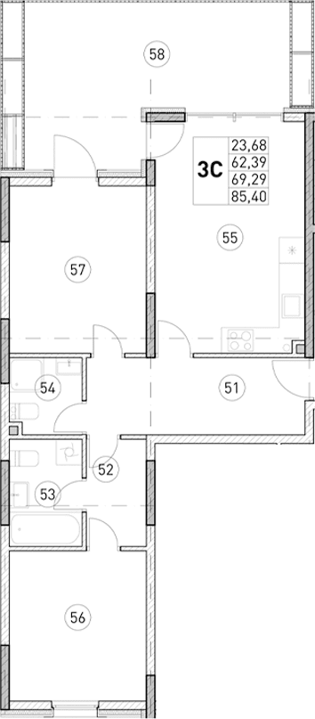 2-комн., 62.39 м²