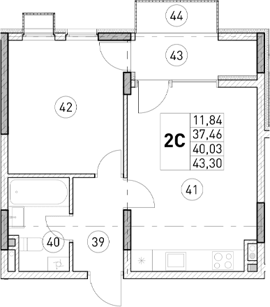 1-комн., 38.28 м²