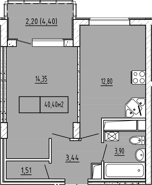 1-комн., 36 м²