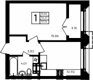 1-комн., 34.61 м²