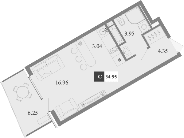 Студия, 28.3 м²