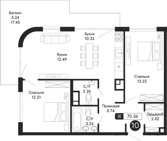 3-комн., 65.32 м²