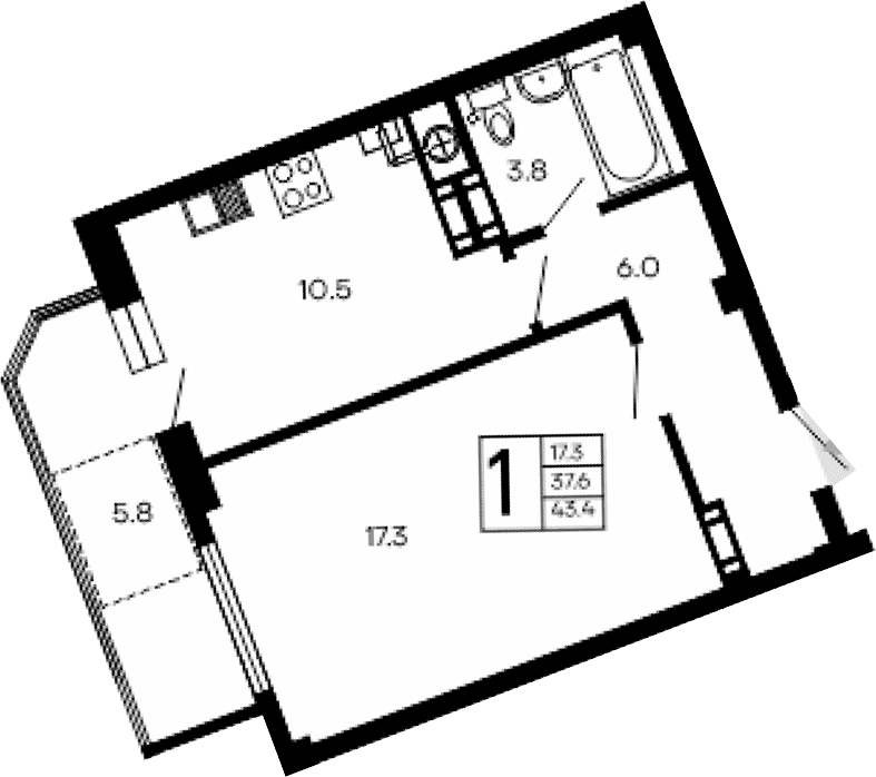1-комн., 37.6 м²