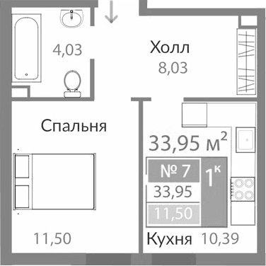 1-комн., 33.95 м²