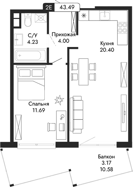 2-комн., 40.32 м²
