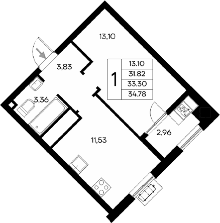 1-комн., 31.94 м²