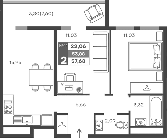 2-комн., 50.08 м²