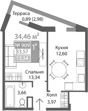 1-комн., 33.57 м²