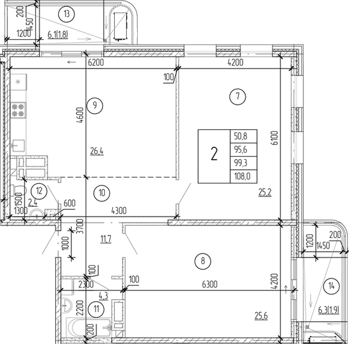 2-комн., 95.6 м²