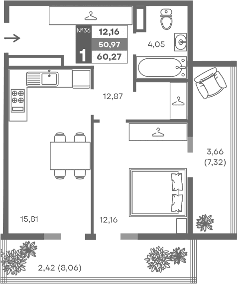 1-комн., 44.89 м²