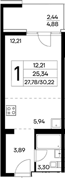 Студия, 27.78 м²