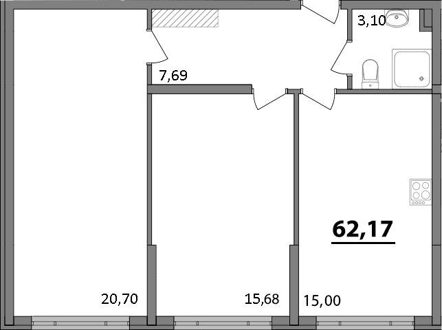 2-комн., 62.17 м²