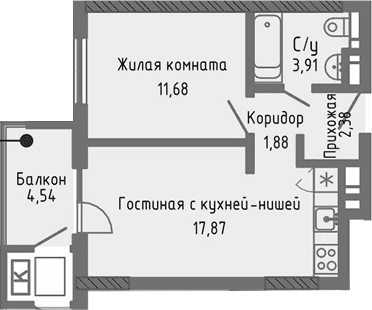 2-комн., 37.72 м²