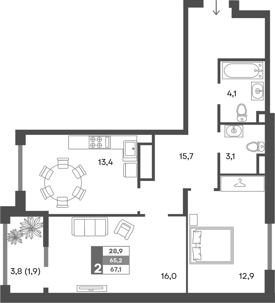 2-комн., 65.2 м²